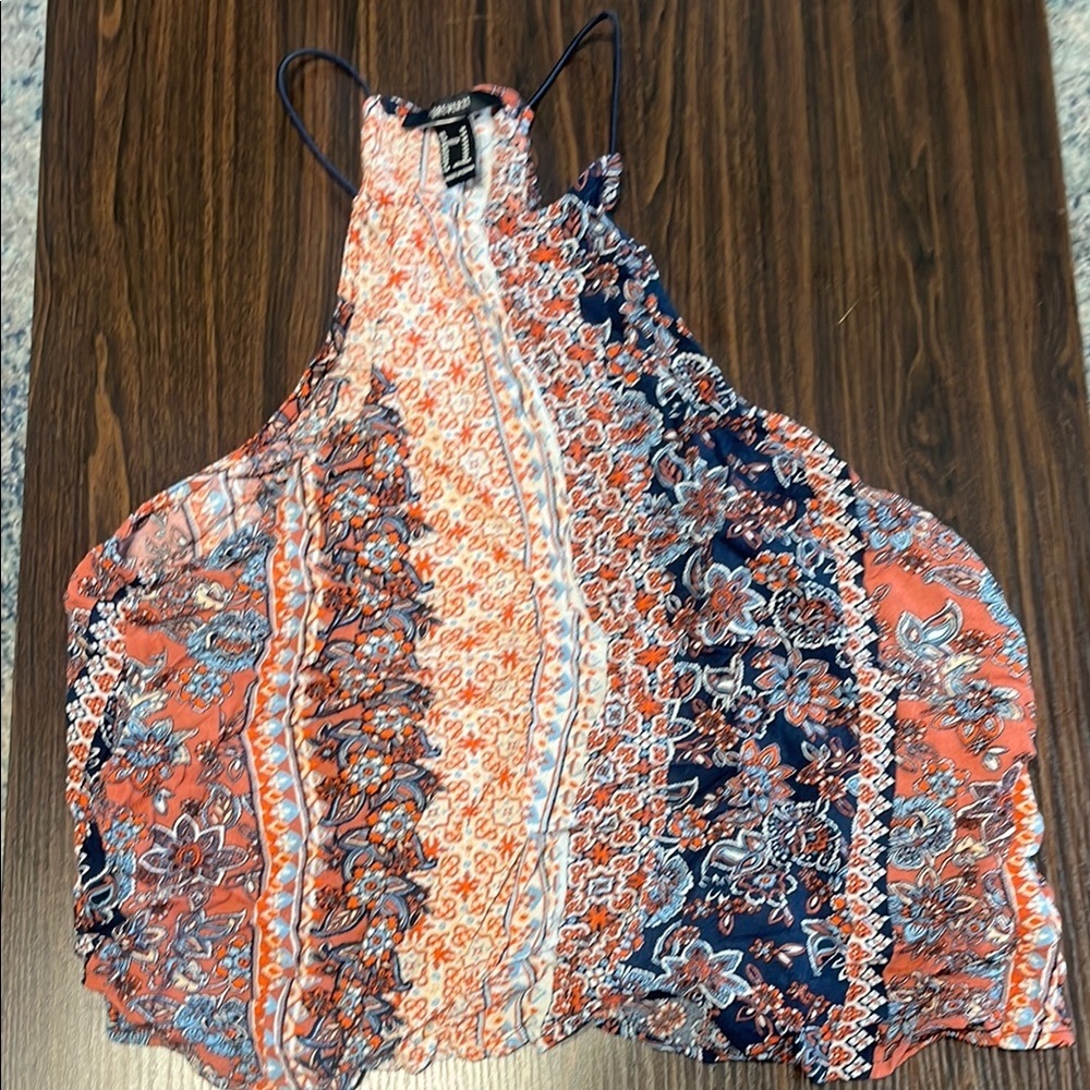 Forever 21 Blue Orange Paisley Print Halter Tank Top Women's Medium